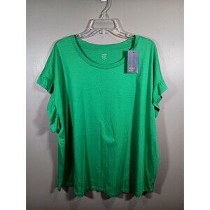 NWT Crown And Ivy Dali Green Plus Size 3X Ruffle Sleeve Blouse Top Cotton Modal